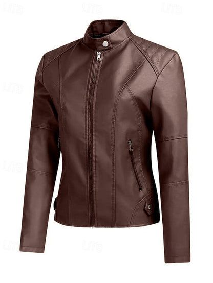Pocket Women's Leather Faux Zipper Jacket Comfortable