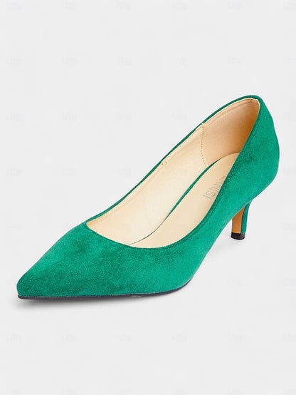 Suede Women's with Emerald Green Kitten Pumps Pointed-Toe