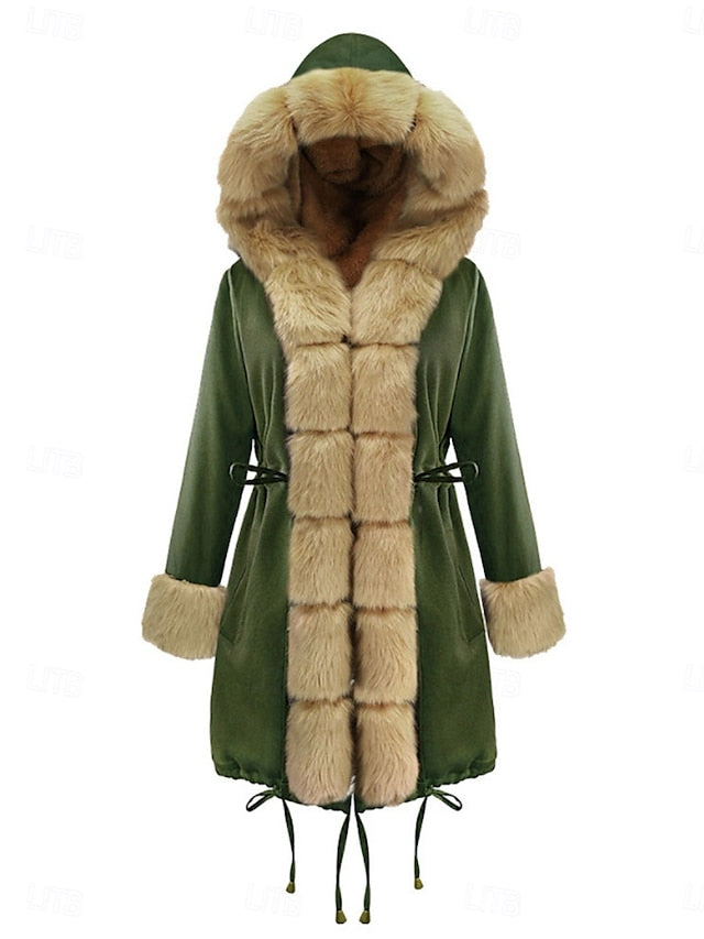 Breathable Fur Warm Collar Coat Women's Pocket Faux