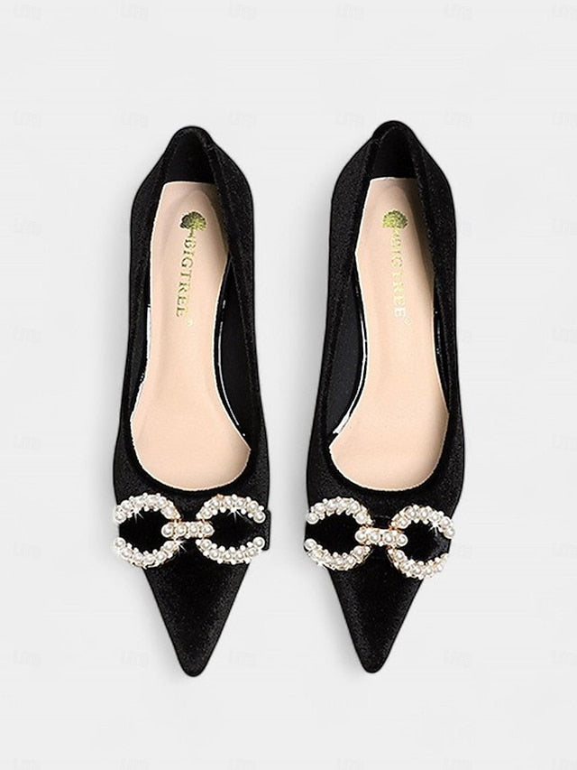 Kitten Burgundy - Velvet Pearl Pumps Bow Heel with Women's