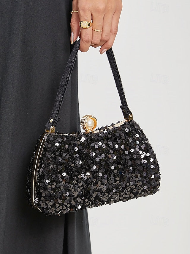 Black – with Clutch Pearl Sequin Women's Accent Evening