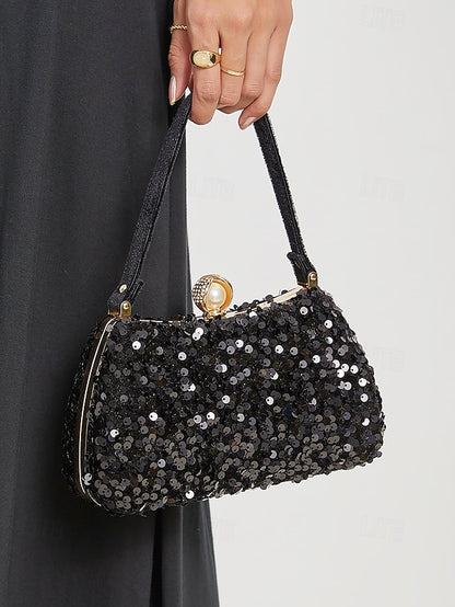 Black – with Clutch Pearl Sequin Women's Accent Evening