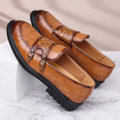 – with Crocodile Men's Brown Leather Pattern Faux Loafers
