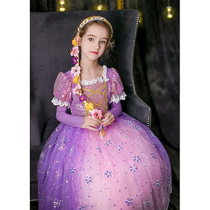 Cloak Dress Flower Rapunzel Cosplay Girl Princess