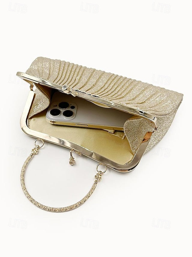 Women's Clutch with Glitter Evening Vintage Pleated Purse