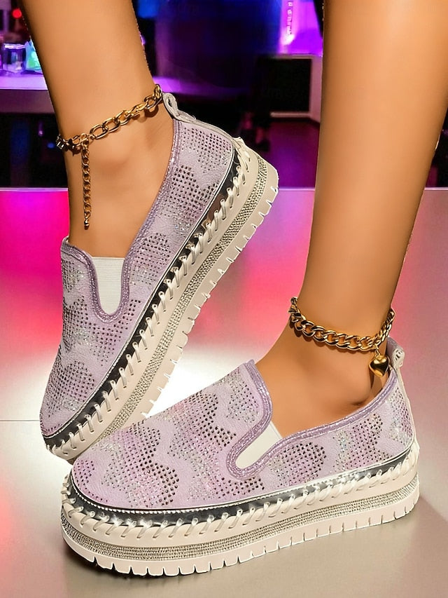 Mesh Sneakers with Glitter Women's Platform Slip-On