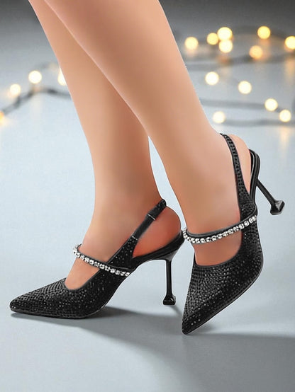 Sparkly - Women's Heels Pointed Gold Rhinestone Toe