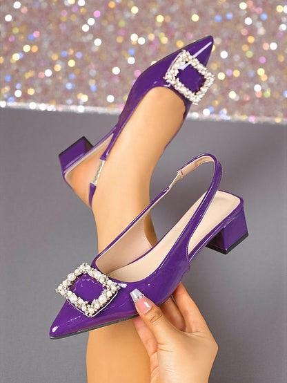 Women's Slingback Leather Pointed - Toe Patent Pumps Purple