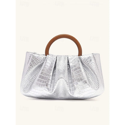 Clutch Faux with Bag Leather Women's Acrylic Tote Pleated