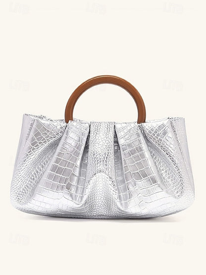 with Acrylic Bag Leather Tote Clutch Women's Pleated Faux