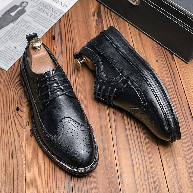 Leather Brogue Stylish Lace-Up Shoes White - Men's Derby