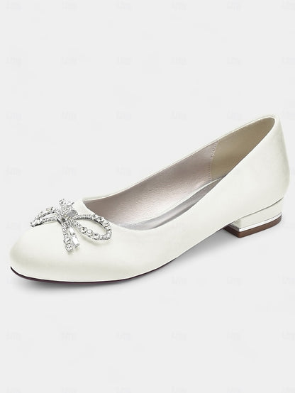 Rhinestone Women's Bow Round-Toe Flats Embellished -