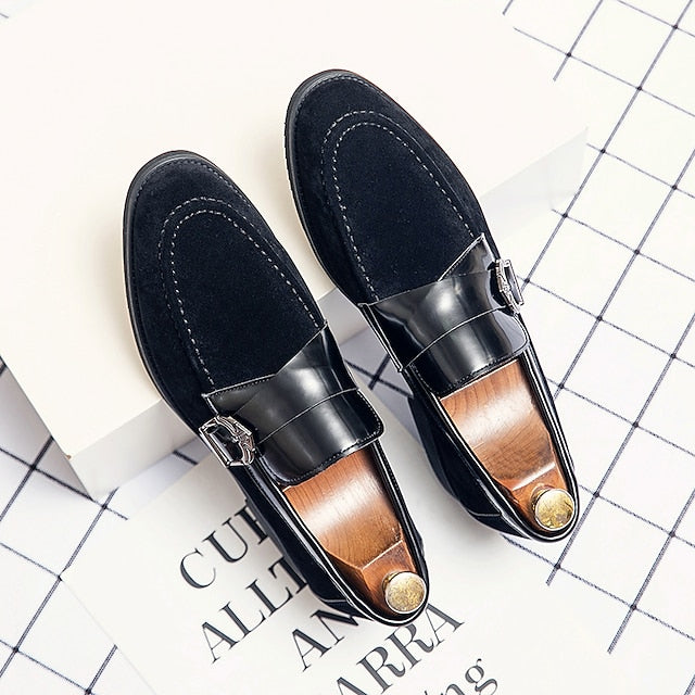 Strap with Men's Suede Patent Metal Loafers and Leather