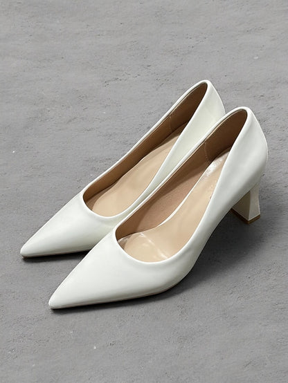 Heel Green Leather Faux Glossy Patent Pumps Pointed-Toe Block