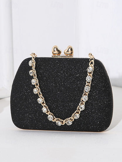 Glitter Evening Green Clutch Rhinestone with Sage Women's