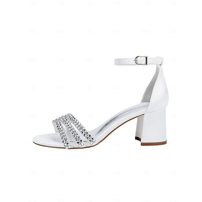 Purple Block Sandals Women's Heel Satin Rhinestone with