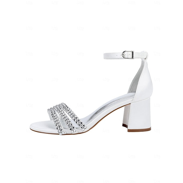 Sandals Block Women's with Purple Satin Rhinestone Heel