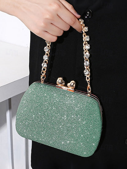 Glitter Evening Green Clutch Rhinestone with Sage Women's