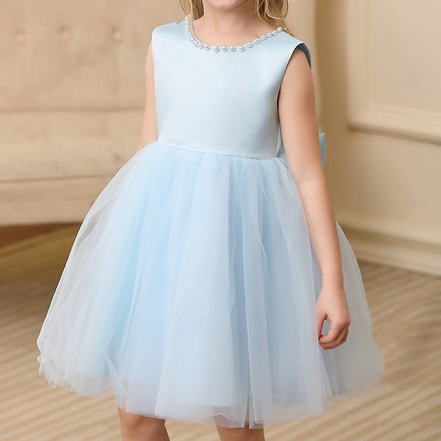 Dress Party Color Kids Girls' Sleeveless Wedding Solid