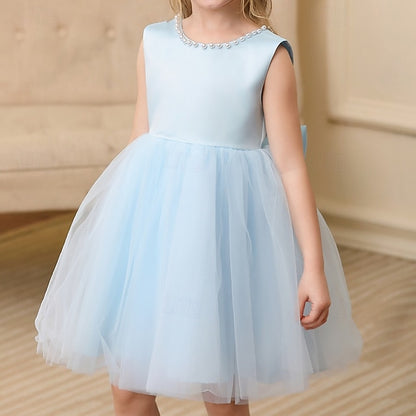 Dress Party Color Kids Girls' Sleeveless Wedding Solid
