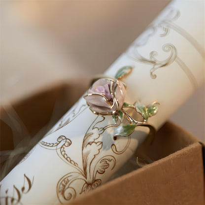 Exquisite Enamel Pink Rose Ring