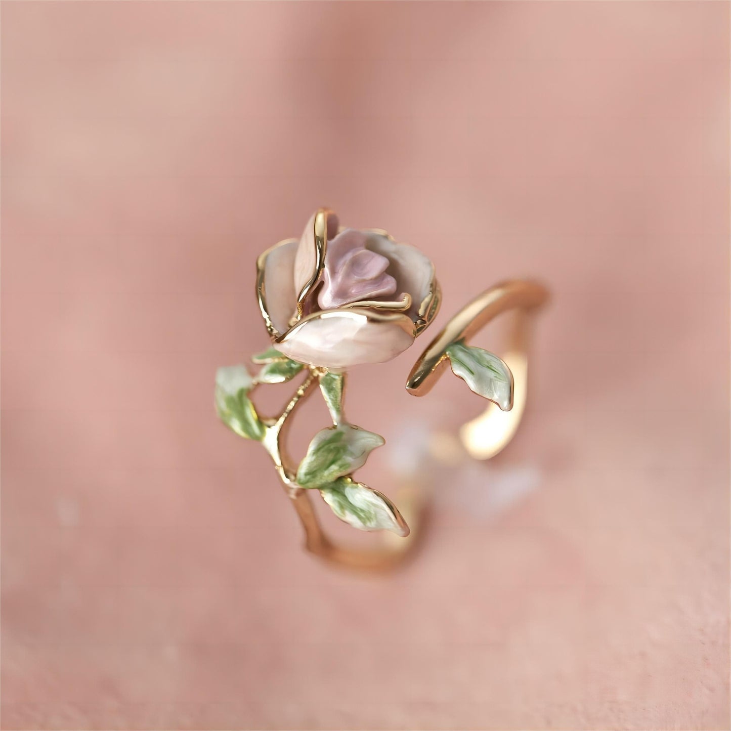 Exquisite Enamel Pink Rose Ring