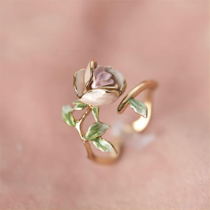 Exquisite Enamel Pink Rose Ring