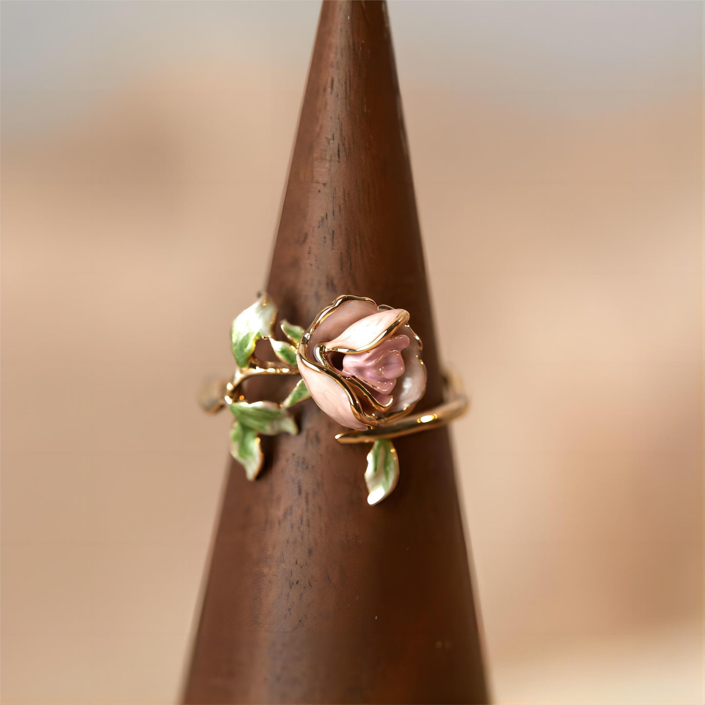 Exquisite Enamel Pink Rose Ring