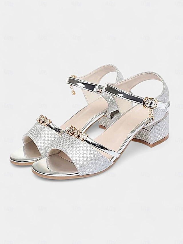 for Sandals Gold Heel – Block Rhinestone-Embellished Women