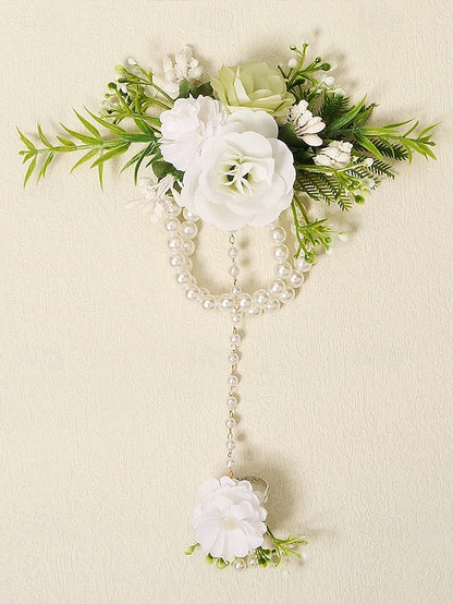 Pearls Floral Jewelry and – White Elegant with Hand Wrist Set