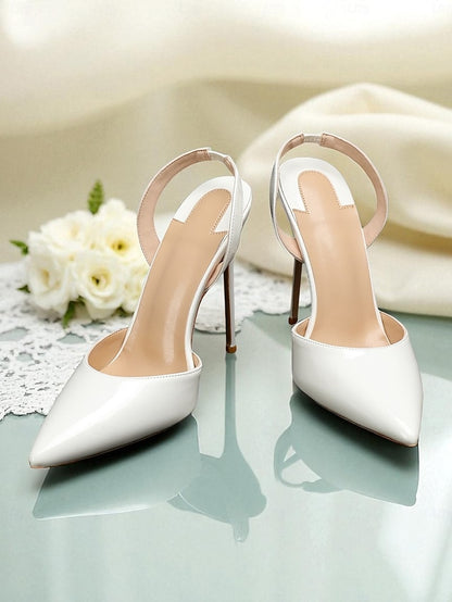 Slingback - Pearl-Embellished Leather Women's White Heels