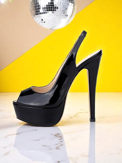 PU Patent Stiletto Women's Platform Orange Heels Leather