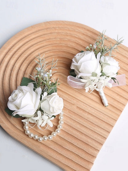 Corsage Wrist and – Boutonniere Elegant Set Rose White