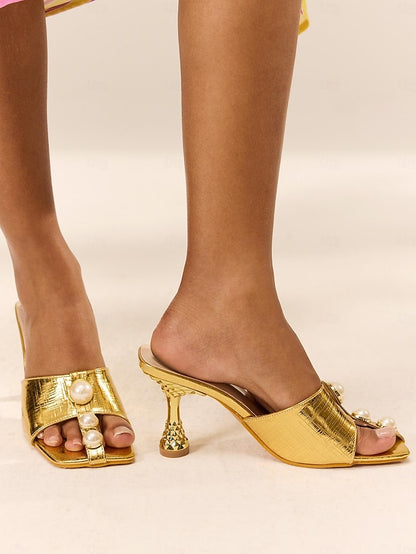 Accents Mules Leather Luxurious and Pearl with Gold Sculptural