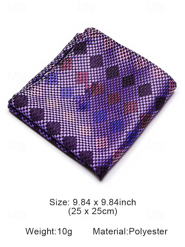 Set Checkered Men's Purple – Square Silk Tie and Pocket