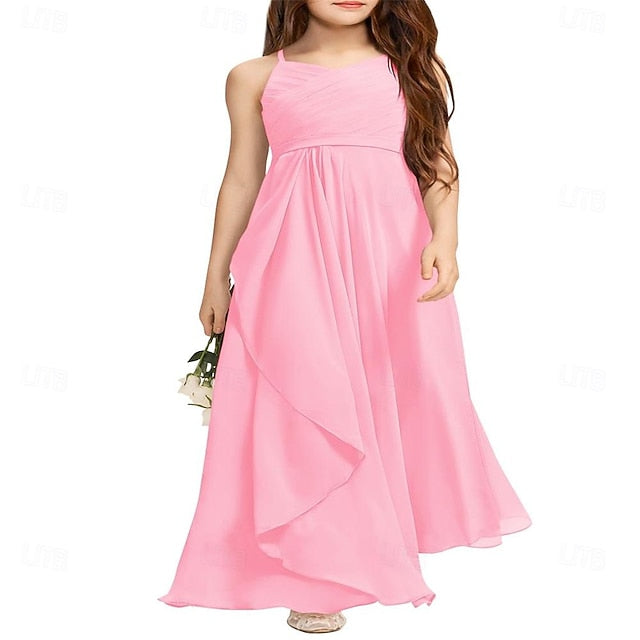 A-Line Flower Halter Girl Flowy Dress Junior Girls Bridesmaid