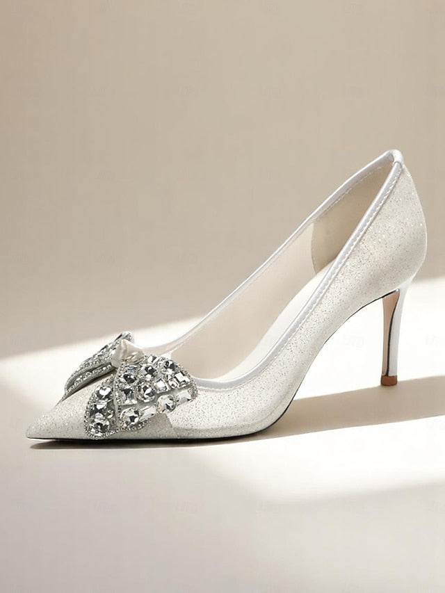 with Rhinestone Women's Heels Glitter Bow High