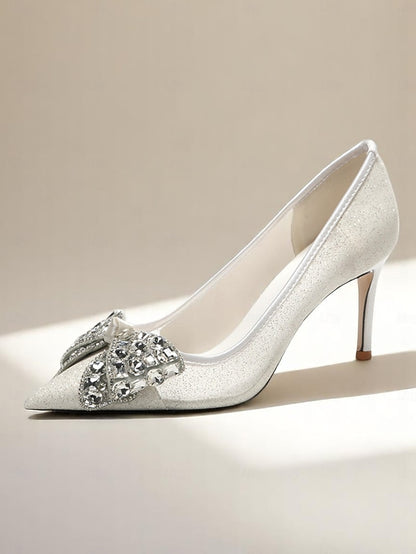 with Rhinestone Women's Heels Glitter Bow High