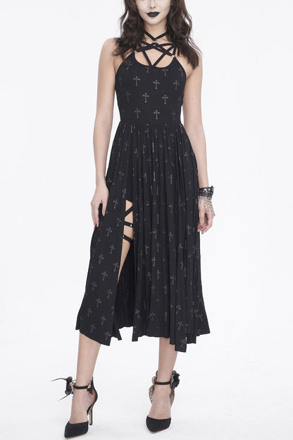 Strappy Split Dark Gothic Dress for Women - Punk Style