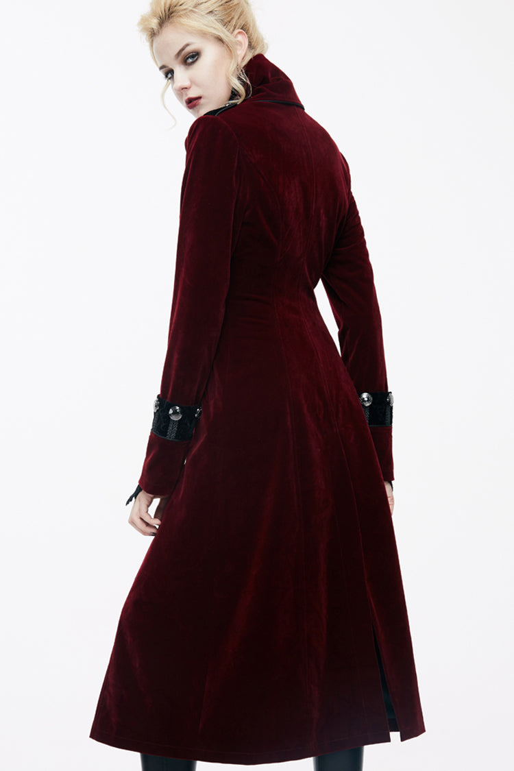 Crimson Retro High-Neck Gothic Jacket with Stand Collar