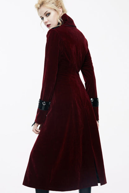 Crimson Retro High-Neck Gothic Jacket with Stand Collar