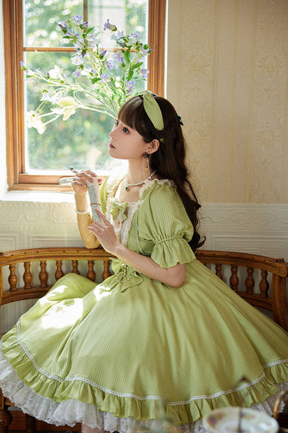 Midsummer Galaxy Solid Short Sleeve Ruffled Bow Lolita OP Dress