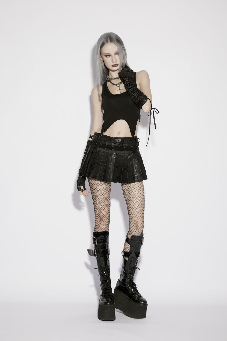 College-Style Pleated Punk Skirt with Cool Print