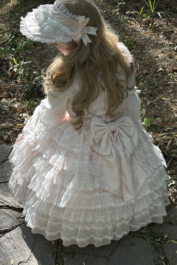 Blush Doll-Style Bow Lace Princess Dress with Layers
