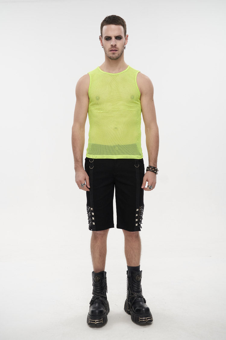 Stretchable Transparent Rhombus Net Sleeveless Men's Gothic Tee