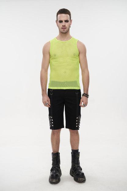 Stretchable Transparent Rhombus Net Sleeveless Men's Gothic Tee