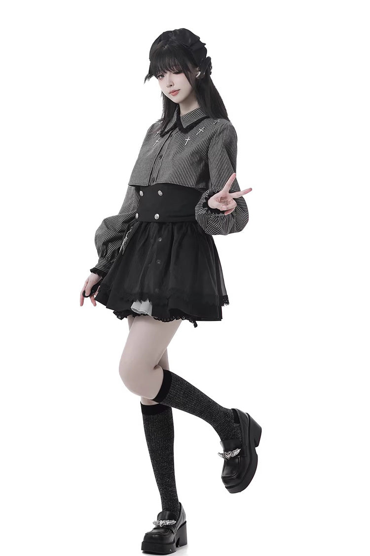 Ebony Printed Ruffled Asymmetric Chain Skirt Set - Hymn of the Cross