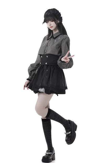 Ebony Printed Ruffled Asymmetric Chain Skirt Set - Hymn of the Cross