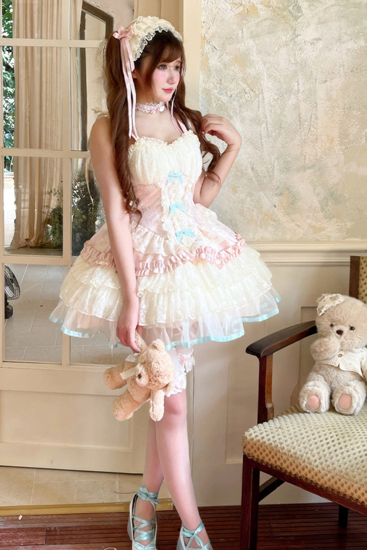 Blush Ruffled Bow Lace Ballet Dress with Layers