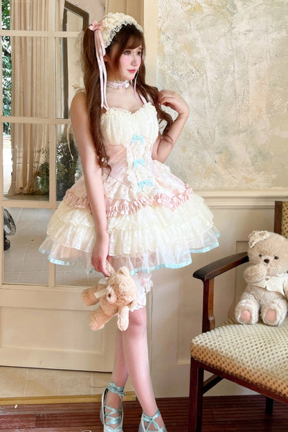 Blush Ruffled Bow Lace Ballet Dress with Layers